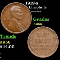 1919-s Lincoln Cent 1c Grades Choice AU