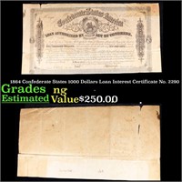 1864 Confederate States 1000 Dollars Loan Interest