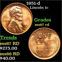 1951-d Lincoln Cent 1c Grades GEM++ Unc RD