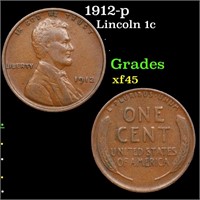 1912-p Lincoln Cent 1c Grades xf+