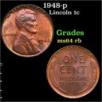 1948-p Lincoln Cent 1c Grades Choice Unc RB