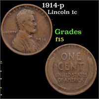 1914-p Lincoln Cent 1c Grades f+