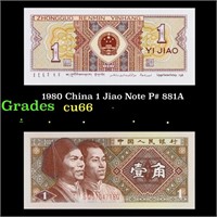 1980 China 1 Jiao Note P# 881A Grades Gem+ CU