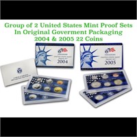 Group of 2 United States Mint Proof Sets 2004-2005