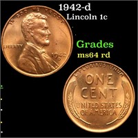 1942-d Lincoln Cent 1c Grades Choice Unc RD