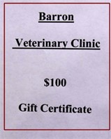 Barron Veterinary Clinic - $100 Gift Certificate