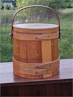 Antique wooden rustic bucket w/ lid