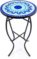 Mosaic Plant Stand, 14 Inch Round Side Table