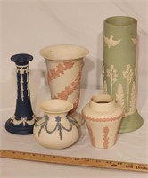 (5) Ecanada Art Pottery Jasperware Tallest 11"