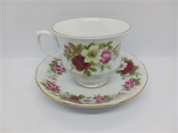 Queen Anne Bone China Cup and Saucer Red and Yello