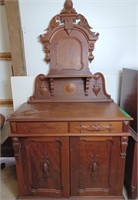 2 Piece Carved Buffet With Ornate Top. Handle
