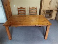 Vintage Pine Harvest Table With 2 Matching Chairs