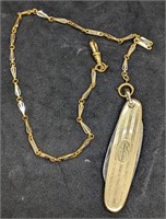 Gold Tone Pocket Knife On Chain