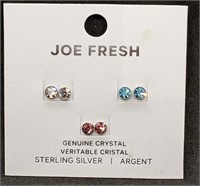 3 Pairs of Sterling Silver Crystal Stud Earring