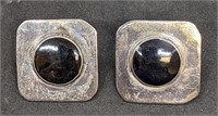 Square Sterling Silver Black Centre Stud Earrings
