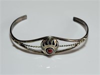 NA Sterling Silver Bear Claw Red Coral Cuff Bracel