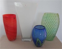 (4) Art glass vases. Tallest Measures:  15 3/4".
