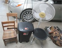 Hefty trash can, Hampton Bay fan, vintage kids