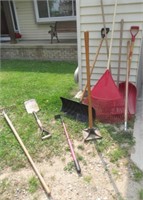Assortment of (9) yard tools including tamper,