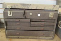 Metal machinist box with contents.