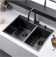 Gabhar 33 Black Drop In Double Bowl Kitchen Sink,