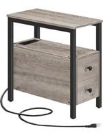 HOOBRO Set of 2 End Tables with Charging Station,