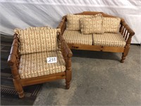 KNOTTY PINE LOVESEAT AND CHAIR