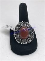 Red onyx ring size 8 German silver
