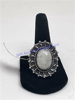 Rainbow moon stone ring, size 6 in German, silver,