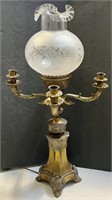 Ornate Brass Candelabra Lamp w/ Frosted Shade