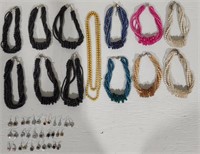 Collection of Beaded Necklaces & Stone Earrings