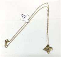 13 Inch Gold Chain Marked 14 Kt, Diamond Pendant.