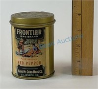 Vintage frontier 1846 brand red pepper spice tin