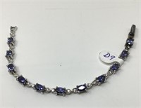 Blue Stone & Diamond Bracelet Marked 14 Kt. Gold.