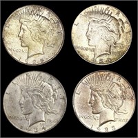 (4) Peace Silver Dollars (1923-D, 1925, (2) 1934-