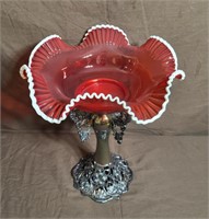Cranberry Ruffled Bowl on Stand