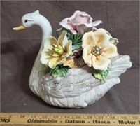 Capodimonte Swan with Flowers Figure