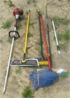 Gas yard tool, brooms, mops.