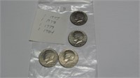 1977,78,79 and 84 Kennedy Half Dollars - AU