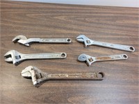 5 Various Sized Cresent Wrenches