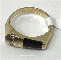 Onyx & Diamond Gold Ring, Size 3.