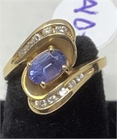 Blue Stone & Diamond Ring, Unmarked.