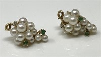 Pearl, Diamond & Emerald Grape Cluster Earrings.