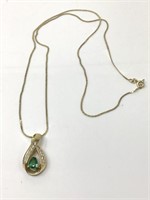 14 Kt. Gold Chain & Emerald & Diamond Pendant.