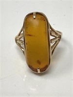 14 Kt. Gold Amber Ring, Size 7 1/4.