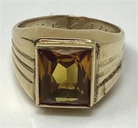 14 Kt. Gold Citrine Gents Ring, Size 9 3/4.