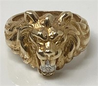 14 Kt. Gold Lion W/Diamond Ring.