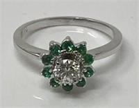 18 Kt. Gold Diamond & Emerald Ring, Size 6