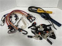Assortment of clamps and bungee cords