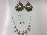 Large Fancy Rhinestone Earrings & Necklace